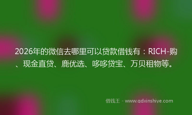 2026年的微信去哪里可以贷款借钱有：RICH-购、现金直贷、鹿优选、哆哆贷宝、万贝租物等。