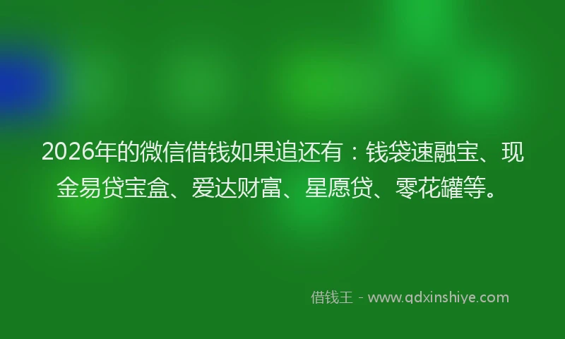 2026年的微信借钱如果追还有：钱袋速融宝、现金易贷宝盒、爱达财富、星愿贷、零花罐等。