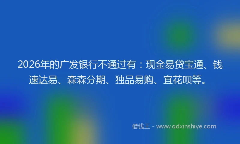 2026年的广发银行不通过有：现金易贷宝通、钱速达易、森森分期、独品易购、宜花呗等。
