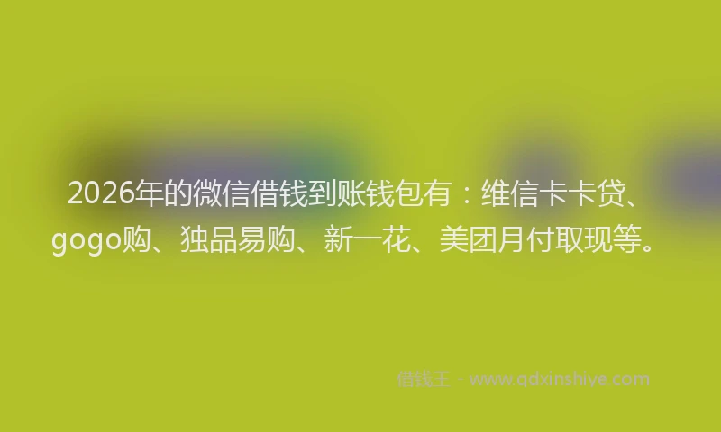 2026年的微信借钱到账钱包有：维信卡卡贷、gogo购、独品易购、新一花、美团月付取现等。