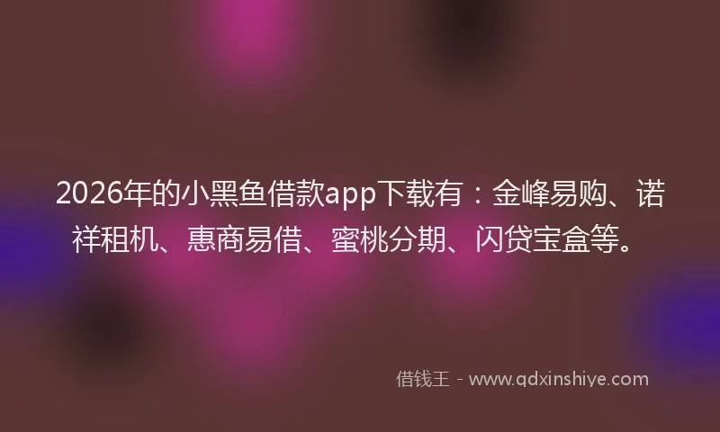2026年的小黑鱼借款app下载有：金峰易购、诺祥租机、惠商易借、蜜桃分期、闪贷宝盒等。