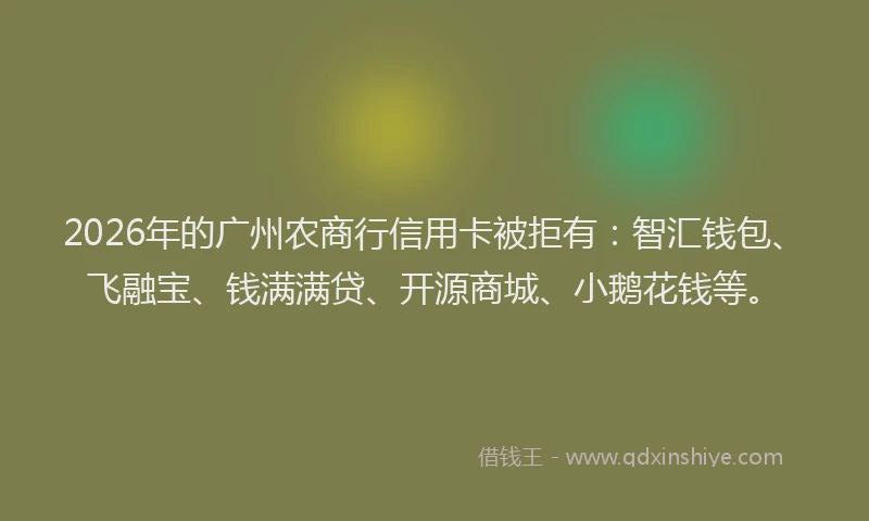 2026年的广州农商行信用卡被拒有：智汇钱包、飞融宝、钱满满贷、开源商城、小鹅花钱等。