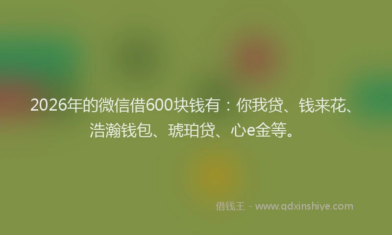2026年的微信借600块钱有：你我贷、钱来花、浩瀚钱包、琥珀贷、心e金等。