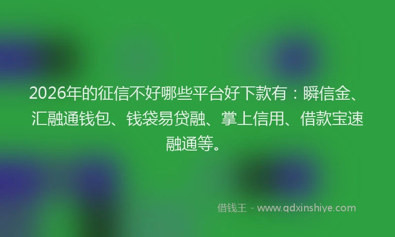 2026年的征信不好哪些平台好下款有：瞬信金、汇融通钱包、钱袋易贷融、掌上信用、借款宝速融通等。