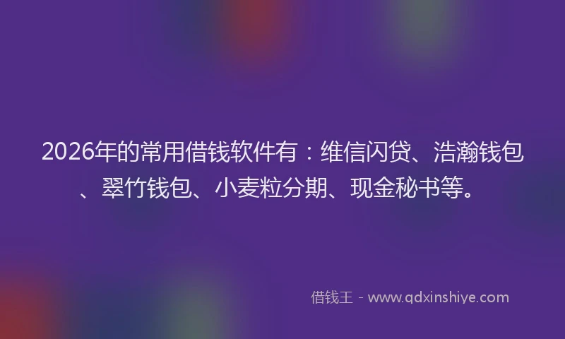 2026年的常用借钱软件有：维信闪贷、浩瀚钱包、翠竹钱包、小麦粒分期、现金秘书等。