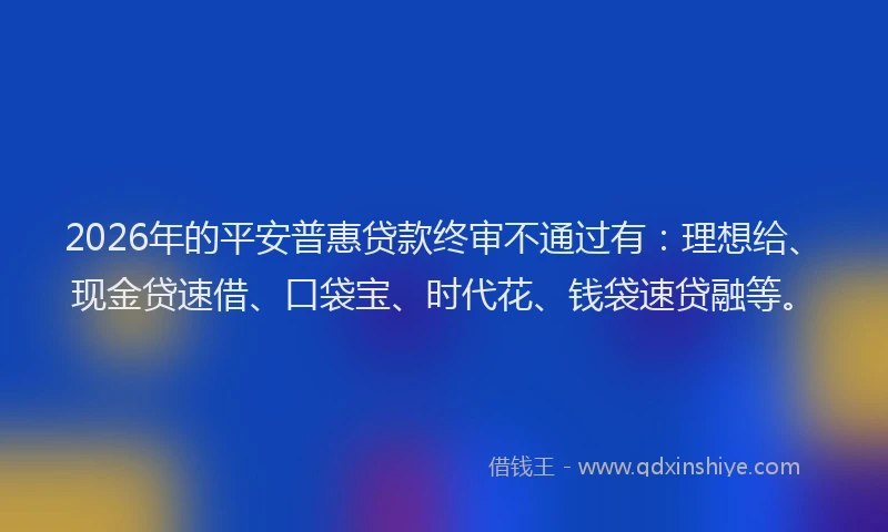 2026年的平安普惠贷款终审不通过有：理想给、现金贷速借、口袋宝、时代花、钱袋速贷融等。