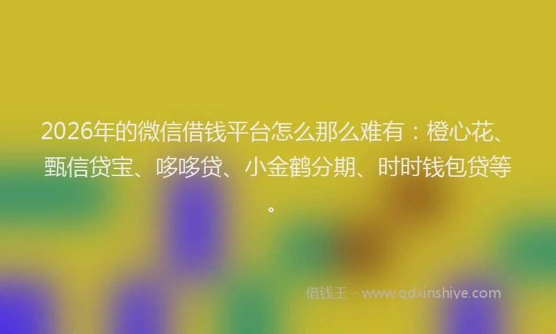 2026年的微信借钱平台怎么那么难有：橙心花、甄信贷宝、哆哆贷、小金鹤分期、时时钱包贷等。