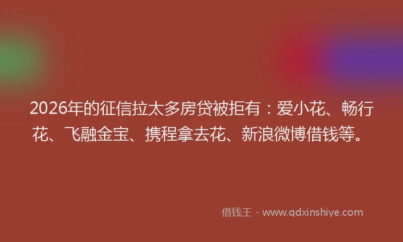2026年的征信拉太多房贷被拒有：爱小花、畅行花、飞融金宝、携程拿去花、新浪微博借钱等。