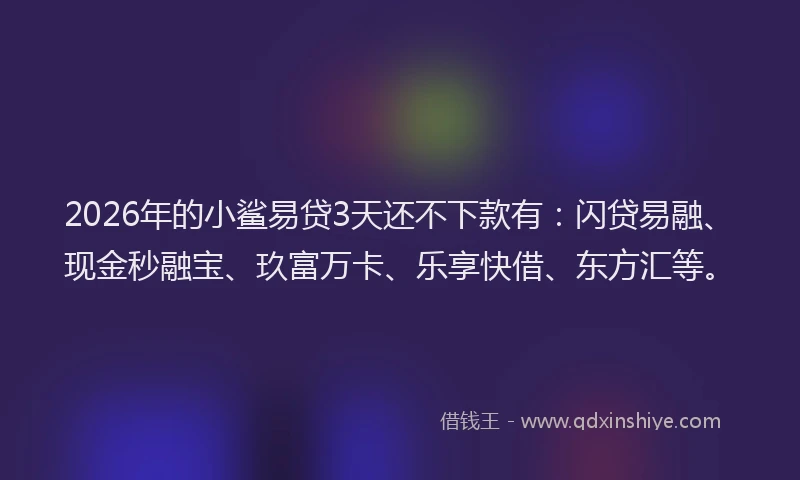 2026年的小鲨易贷3天还不下款有：闪贷易融、现金秒融宝、玖富万卡、乐享快借、东方汇等。