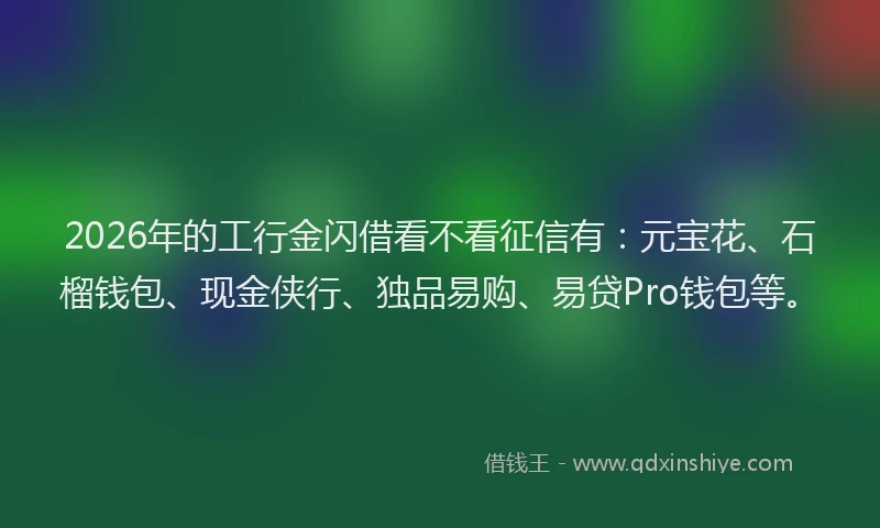 2026年的工行金闪借看不看征信有：元宝花、石榴钱包、现金侠行、独品易购、易贷Pro钱包等。