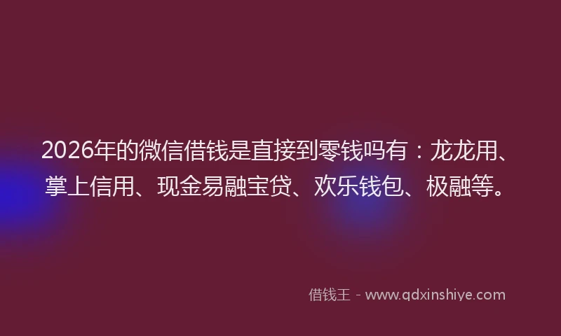 2026年的微信借钱是直接到零钱吗有：龙龙用、掌上信用、现金易融宝贷、欢乐钱包、极融等。