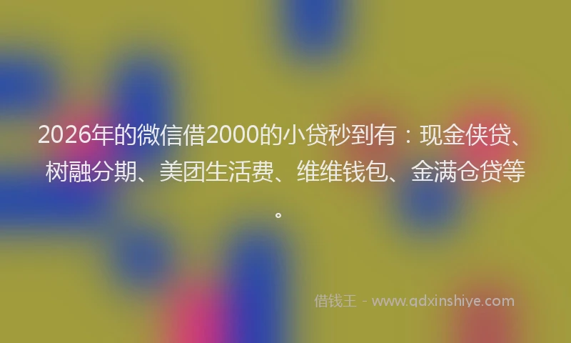 2026年的微信借2000的小贷秒到有：现金侠贷、树融分期、美团生活费、维维钱包、金满仓贷等。