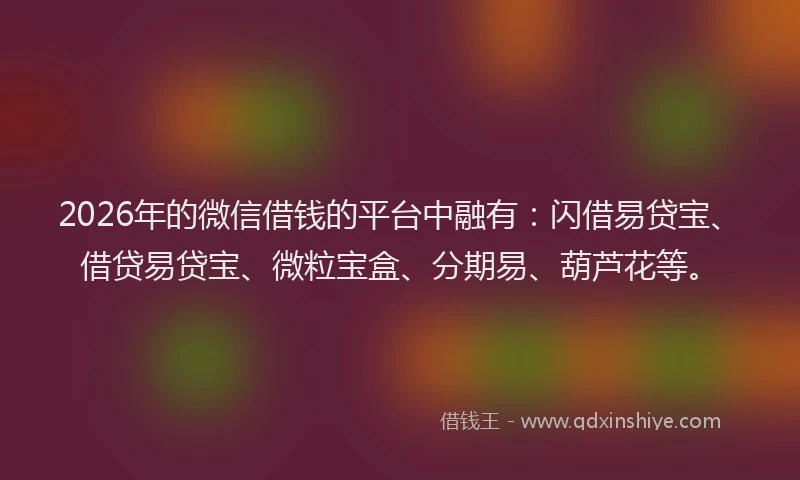 2026年的微信借钱的平台中融有：闪借易贷宝、借贷易贷宝、微粒宝盒、分期易、葫芦花等。