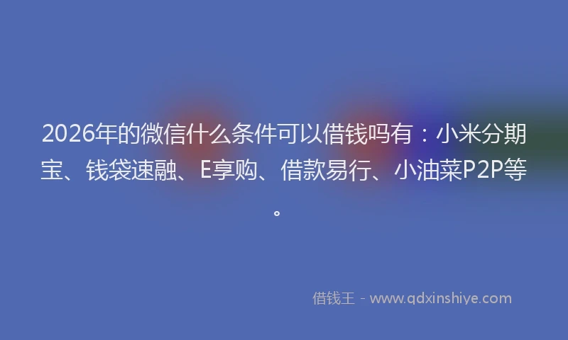 2026年的微信什么条件可以借钱吗有：小米分期宝、钱袋速融、E享购、借款易行、小油菜P2P等。