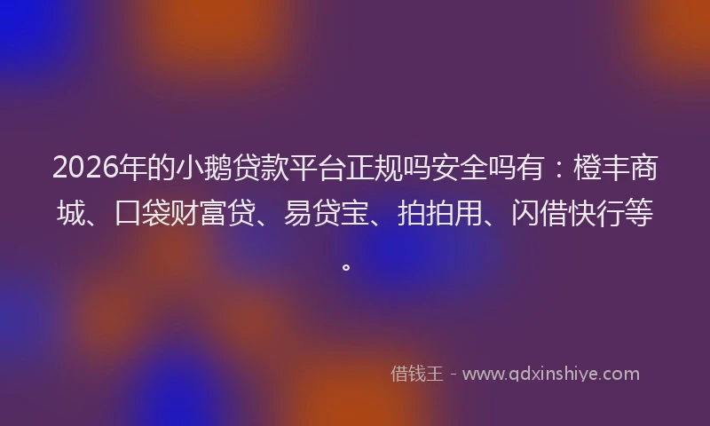2026年的小鹅贷款平台正规吗安全吗有：橙丰商城、口袋财富贷、易贷宝、拍拍用、闪借快行等。