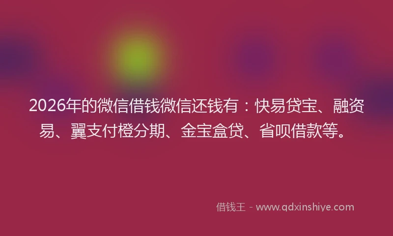 2026年的微信借钱微信还钱有：快易贷宝、融资易、翼支付橙分期、金宝盒贷、省呗借款等。