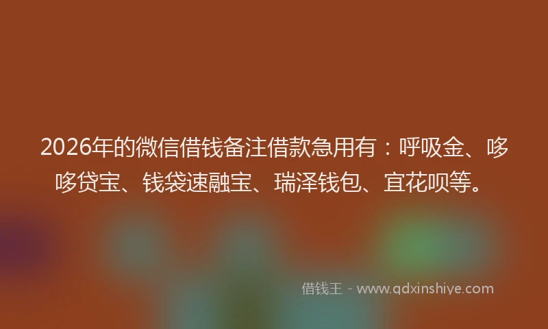 2026年的微信借钱备注借款急用有：呼吸金、哆哆贷宝、钱袋速融宝、瑞泽钱包、宜花呗等。