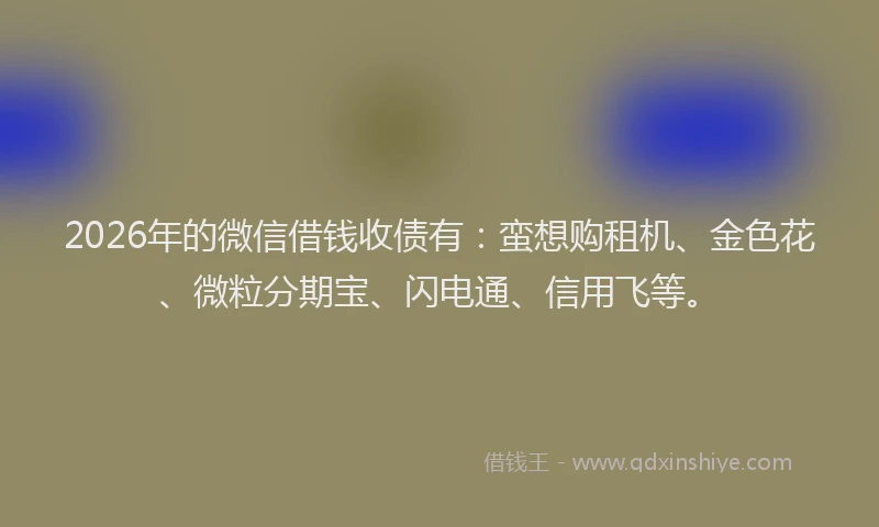 2026年的微信借钱收债有：蛮想购租机、金色花、微粒分期宝、闪电通、信用飞等。