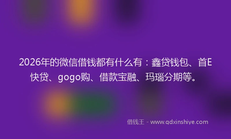 2026年的微信借钱都有什么有：鑫贷钱包、首E快贷、gogo购、借款宝融、玛瑙分期等。