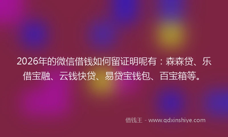 2026年的微信借钱如何留证明呢有：森森贷、乐借宝融、云钱快贷、易贷宝钱包、百宝箱等。