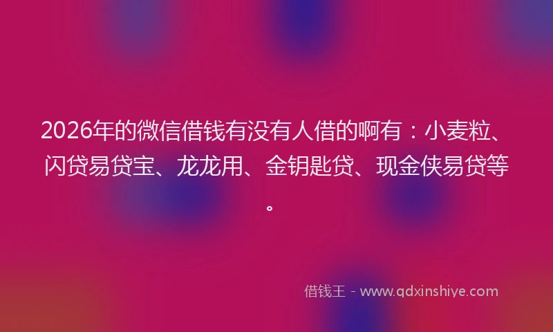 2026年的微信借钱有没有人借的啊有：小麦粒、闪贷易贷宝、龙龙用、金钥匙贷、现金侠易贷等。