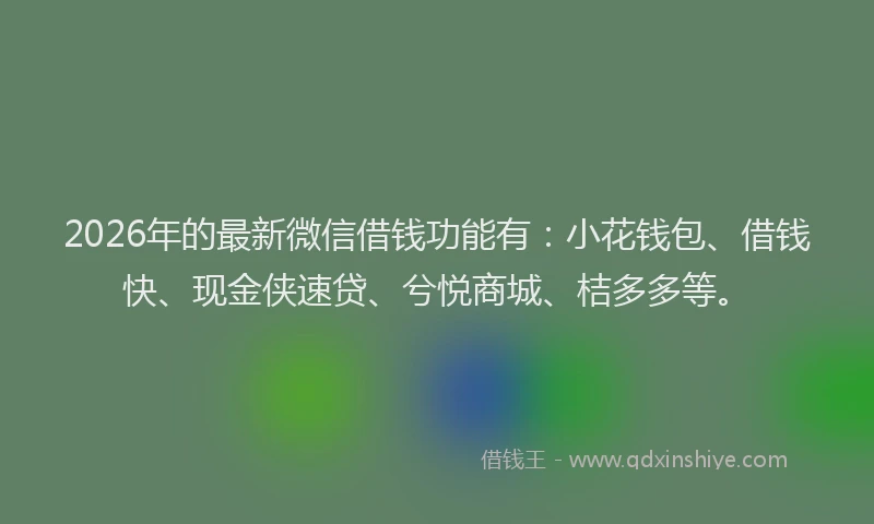 2026年的最新微信借钱功能有：小花钱包、借钱快、现金侠速贷、兮悦商城、桔多多等。