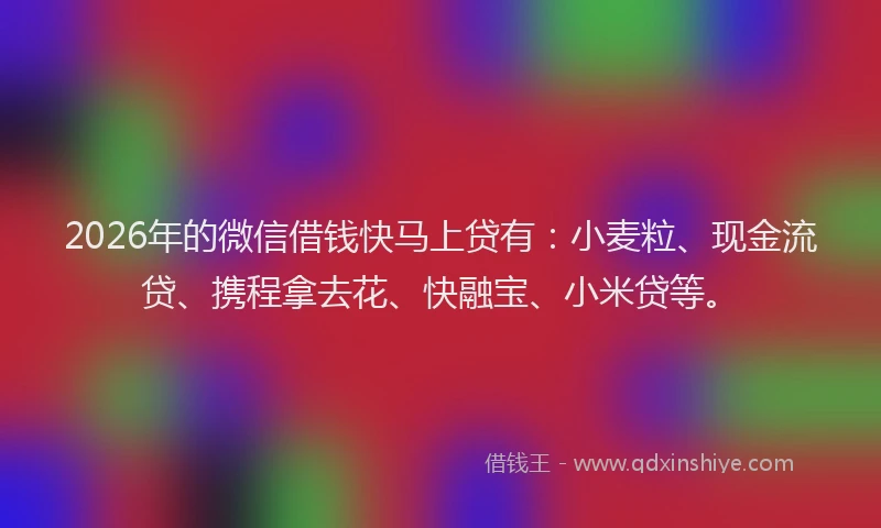 2026年的微信借钱快马上贷有：小麦粒、现金流贷、携程拿去花、快融宝、小米贷等。