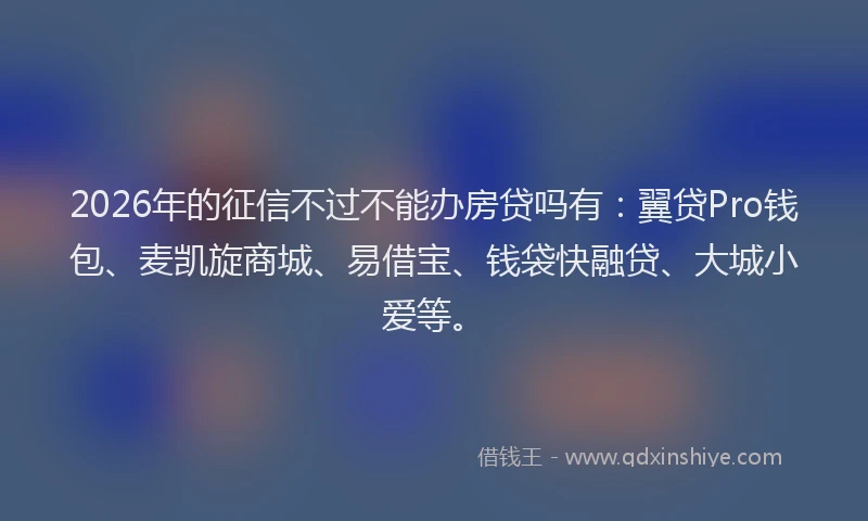 2026年的征信不过不能办房贷吗有：翼贷Pro钱包、麦凯旋商城、易借宝、钱袋快融贷、大城小爱等。