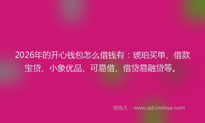 2026年的开心钱包怎么借钱有：琥珀买单、借款宝贷、小象优品、可易借、借贷易融贷等。