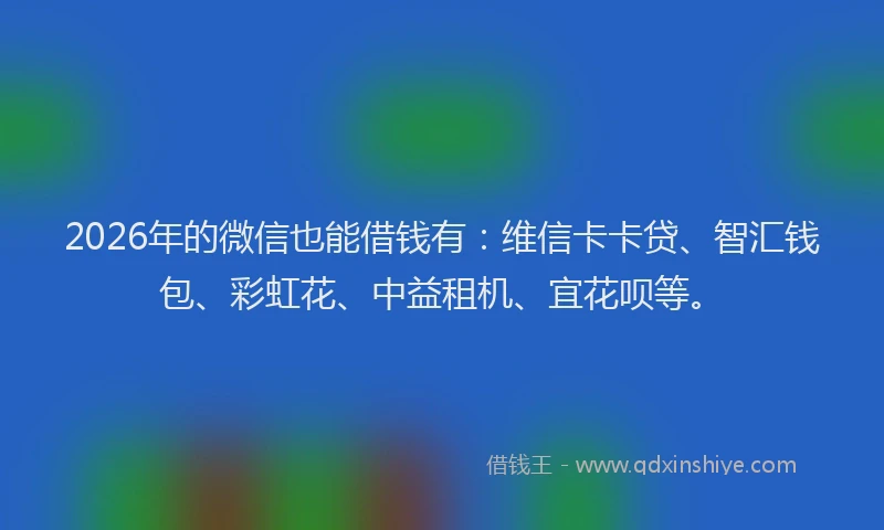 2026年的微信也能借钱有：维信卡卡贷、智汇钱包、彩虹花、中益租机、宜花呗等。