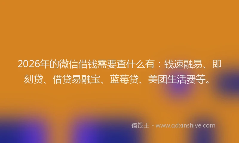 2026年的微信借钱需要查什么有：钱速融易、即刻贷、借贷易融宝、蓝莓贷、美团生活费等。