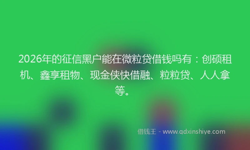 2026年的征信黑户能在微粒贷借钱吗有：创硕租机、鑫享租物、现金侠快借融、粒粒贷、人人拿等。