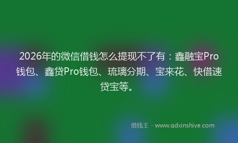 2026年的微信借钱怎么提现不了有：鑫融宝Pro钱包、鑫贷Pro钱包、琉璃分期、宝来花、快借速贷宝等。