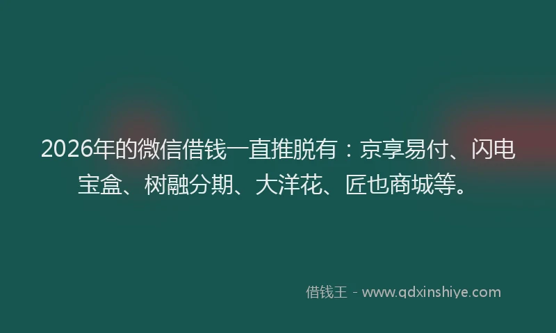 2026年的微信借钱一直推脱有：京享易付、闪电宝盒、树融分期、大洋花、匠也商城等。