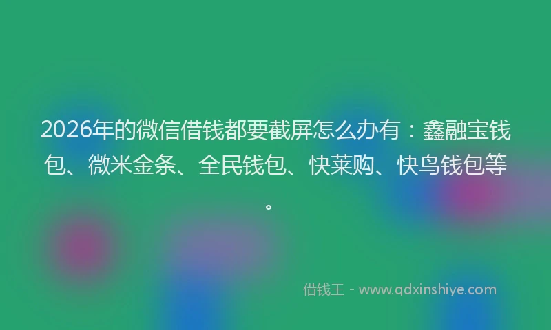 2026年的微信借钱都要截屏怎么办有：鑫融宝钱包、微米金条、全民钱包、快莱购、快鸟钱包等。
