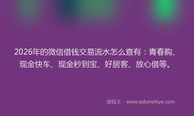 2026年的微信借钱交易流水怎么查有：青春购、现金快车、现金秒到宝、好居客、放心借等。