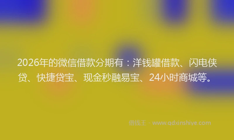 2026年的微信借款分期有：洋钱罐借款、闪电侠贷、快捷贷宝、现金秒融易宝、24小时商城等。