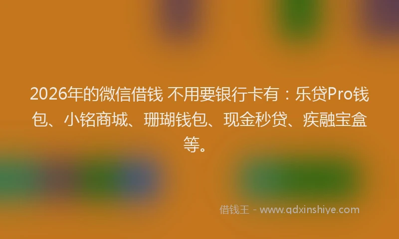 2026年的微信借钱 不用要银行卡有：乐贷Pro钱包、小铭商城、珊瑚钱包、现金秒贷、疾融宝盒等。