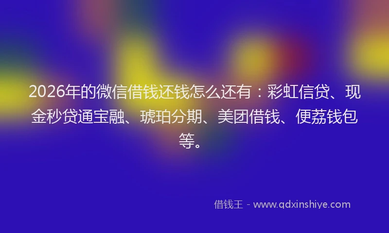 2026年的微信借钱还钱怎么还有：彩虹信贷、现金秒贷通宝融、琥珀分期、美团借钱、便荔钱包等。