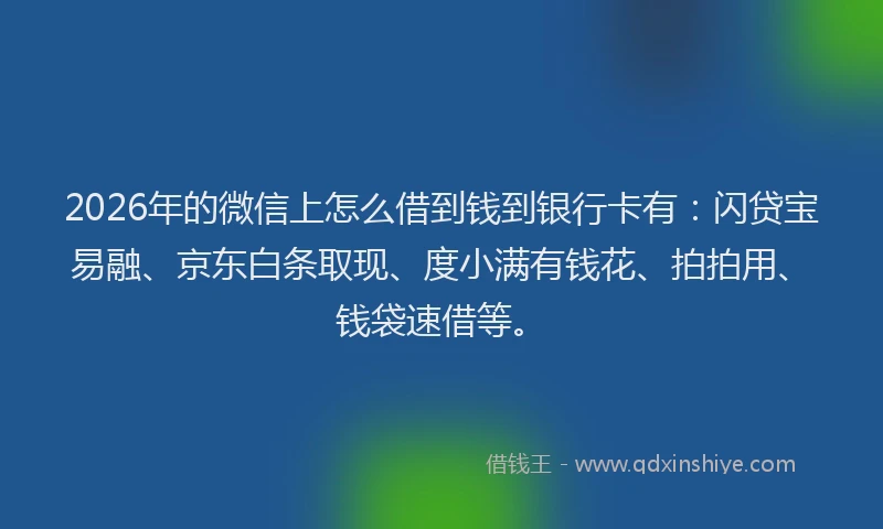 2026年的微信上怎么借到钱到银行卡有：闪贷宝易融、京东白条取现、度小满有钱花、拍拍用、钱袋速借等。