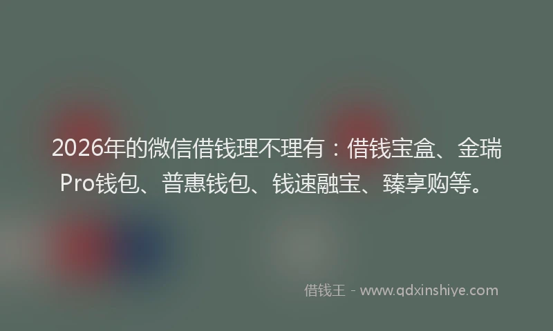2026年的微信借钱理不理有：借钱宝盒、金瑞Pro钱包、普惠钱包、钱速融宝、臻享购等。