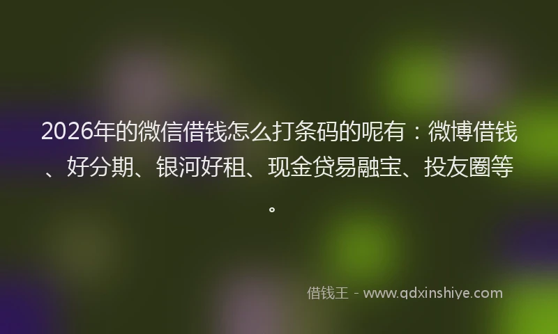 2026年的微信借钱怎么打条码的呢有：微博借钱、好分期、银河好租、现金贷易融宝、投友圈等。