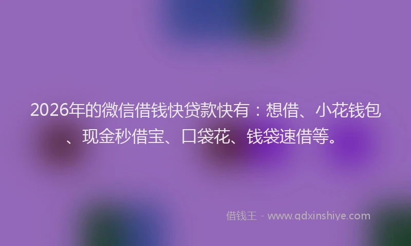 2026年的微信借钱快贷款快有：想借、小花钱包、现金秒借宝、口袋花、钱袋速借等。