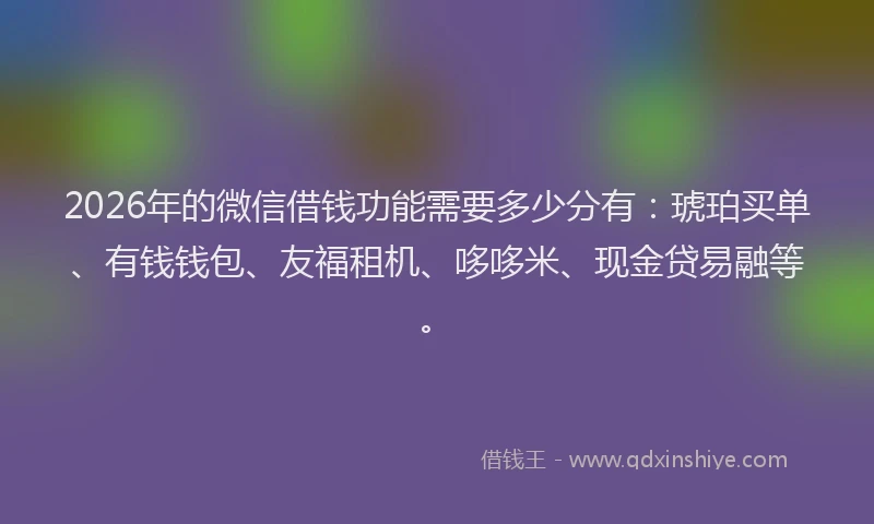 2026年的微信借钱功能需要多少分有：琥珀买单、有钱钱包、友福租机、哆哆米、现金贷易融等。