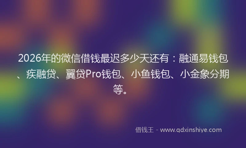 2026年的微信借钱最迟多少天还有：融通易钱包、疾融贷、翼贷Pro钱包、小鱼钱包、小金象分期等。