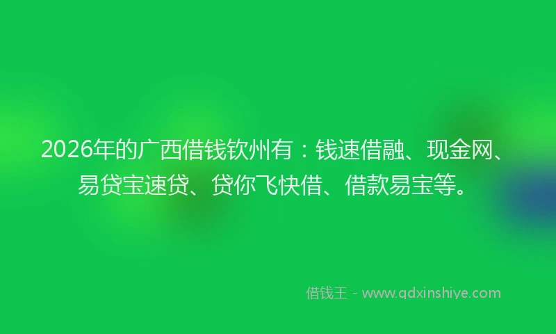 2026年的广西借钱钦州有：钱速借融、现金网、易贷宝速贷、贷你飞快借、借款易宝等。