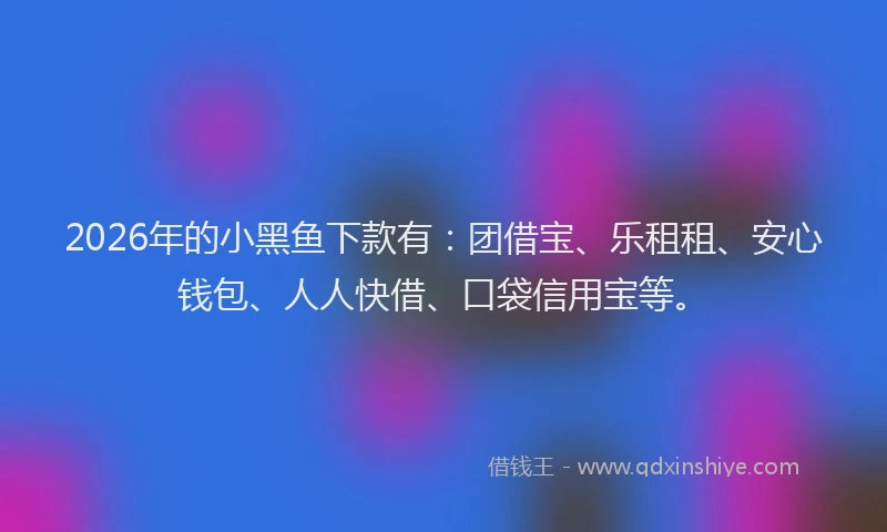 2026年的小黑鱼下款有:团借宝、乐租租、安心钱包、人人快借、口袋信用宝等。