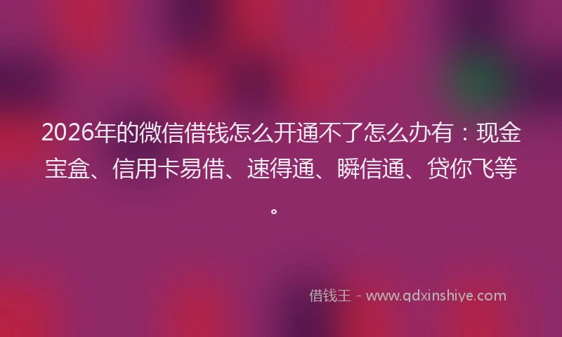 2026年的微信借钱怎么开通不了怎么办有：现金宝盒、信用卡易借、速得通、瞬信通、贷你飞等。
