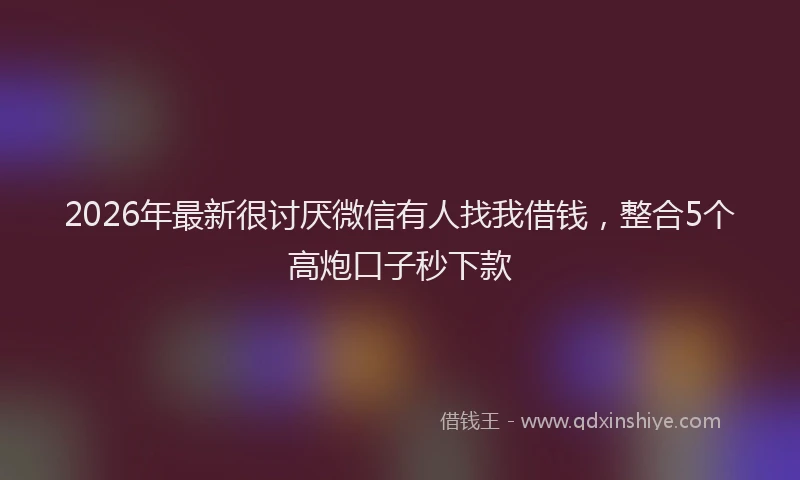 2026年最新很讨厌微信有人找我借钱，整合5个高炮口子秒下款