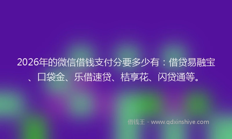 2026年的微信借钱支付分要多少有：借贷易融宝、口袋金、乐借速贷、桔享花、闪贷通等。